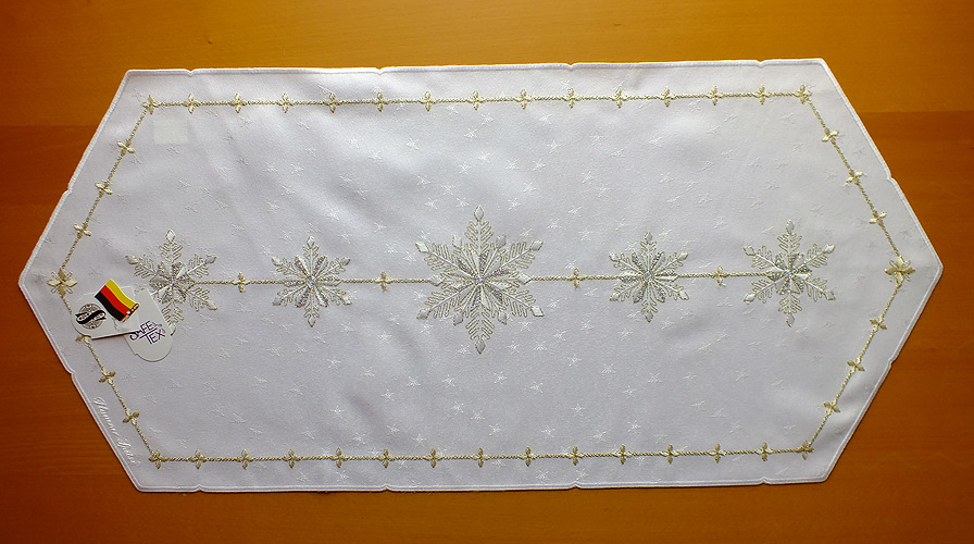 Plauener Spitze® Deckchen 37 x 80 cm, Stickerei Sternkristall, fleckgeschützt (1113) 