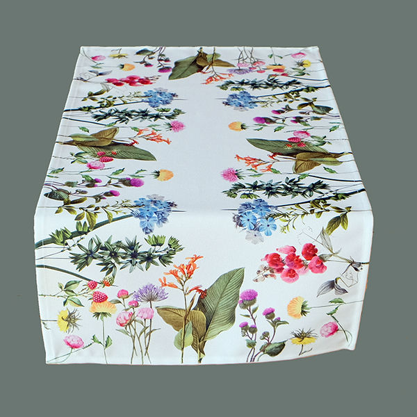Deckchen 35 x 70 cm weiß-bunt, Druckmotiv "Sommerblumen" (222) 