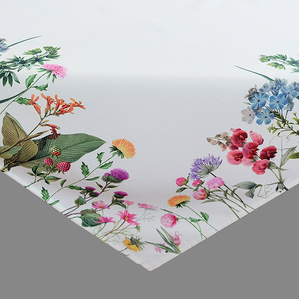 Mittelecke 110 x 110 cm ecru-bunt, Druckmotiv "Sommerblumen" (222)  