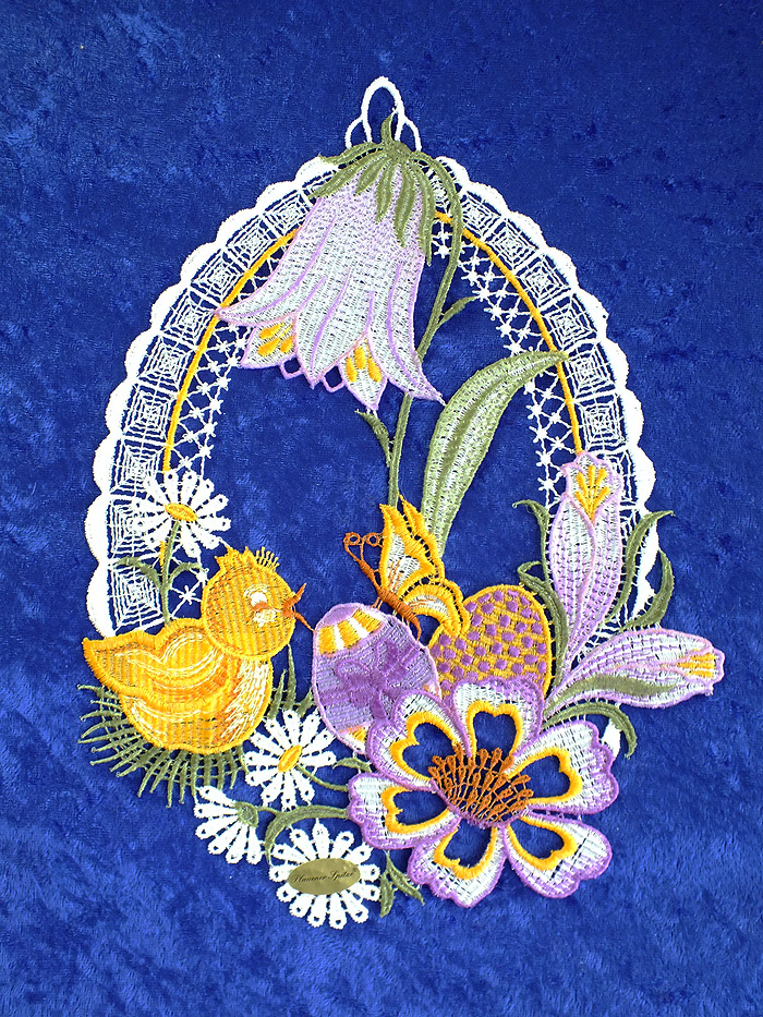 Fensterbild Osternest mit Küken (lila)