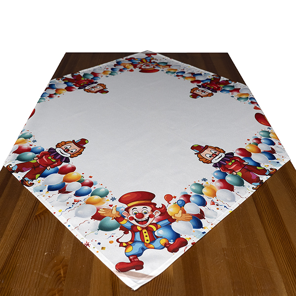 Mitteldecke 85 x 85 cm Druckdesign "Clowns mit Luftballons", bunt (0085) 
