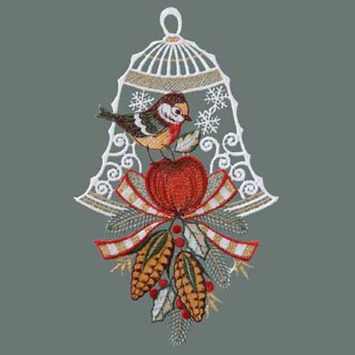 Fensterbild "Rotkehlchen auf Apfel/Glocke"