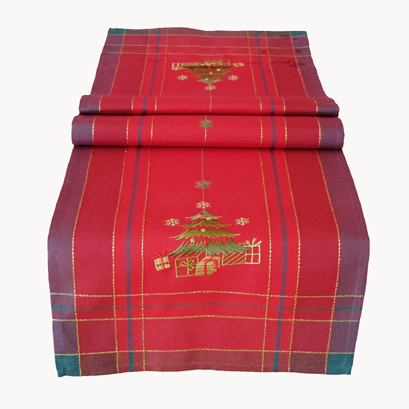 Tischläufer 40 x 140 cm rot-bunt Stickerei "Baum" (3910)