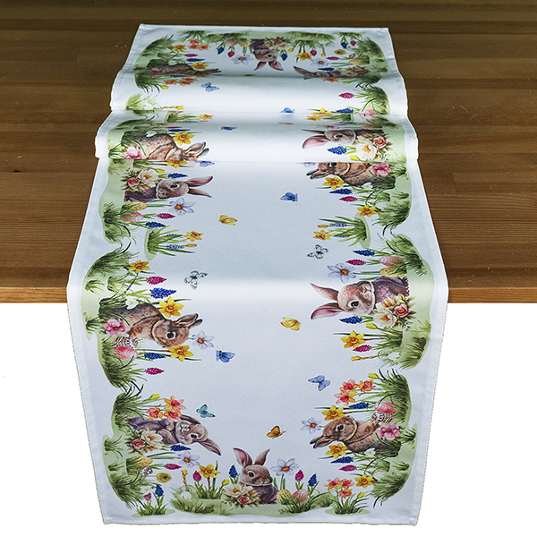 Tischband, Tischläufer 40 x 140 cm Druckdesign "Hase auf Blumenwiese", bunt (1726)  