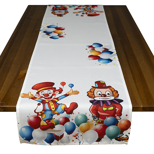 Tischband, Tischläufer 40 x 140 cm Druckmotiv "Clowns mit Luftballons", bunt (0085) 