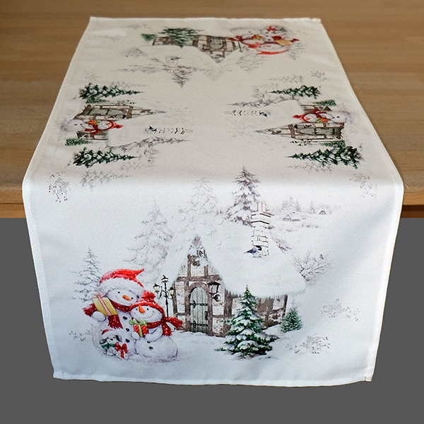 Tischläufer 40 x 90 cm Druckmotiv "Schneemänner mit Hund" (1475) 