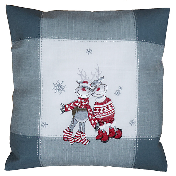 Kissenhülle 40 x 40 cm Stickerei "lustiger Elch" grau-silber/bunt (6173)