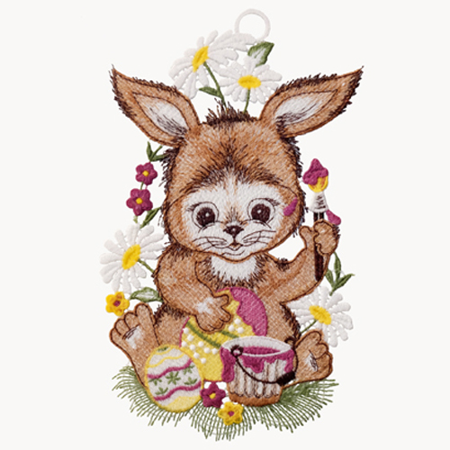 Fensterbild "Osterhase mit Farbeimer/braun"