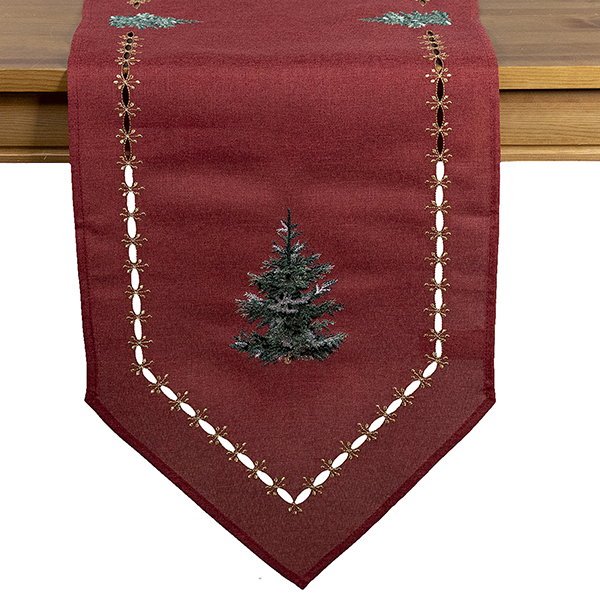 Tischläufer / Tischband 40 x 175 cm, rot-gold, Stickerei "Tannenbaum"  (320R) 