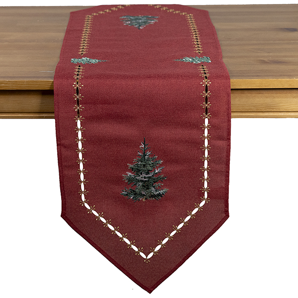 Tischläufer / Tischband 40 x 140 cm, rot-gold, Stickerei "Tannenbaum"  (320R) 