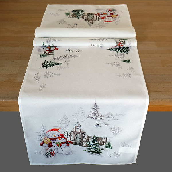 Tischläufer 40 x 140 cm Druckmotiv "Schneemänner mit Hund" (1475)   