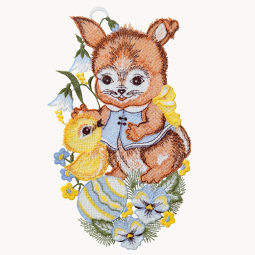 Fensterbild "Osterhase mit Küken - hellblau"