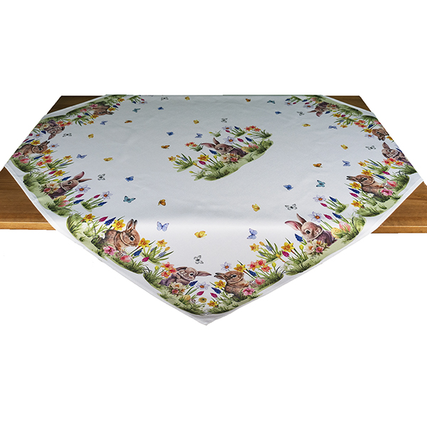Mitteldecke 110 x 110 cm Druckdesign "Hase auf Blumenwiese", bunt (1726) 
