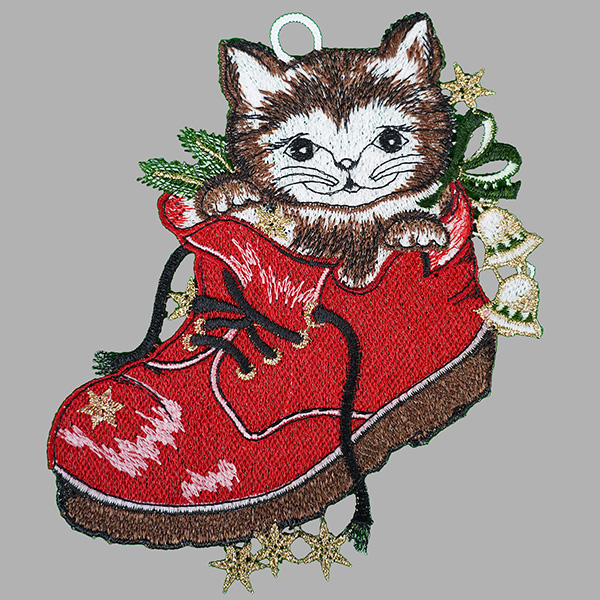 Fensterbild "Katze im Weihnachtsschuh"