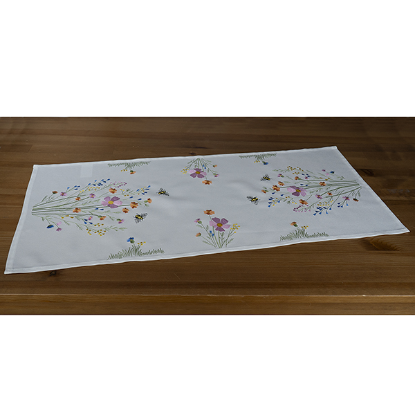 Tischläufer 40 x 90 cm Stickerei "Blumen mit Bienen", bunt (5021) 