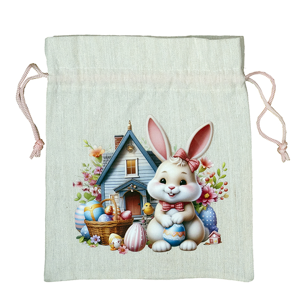 Geschenksäckchen "Häschen am blauen Osterhaus", 21/25