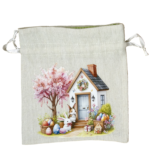 Geschenksäckchen "Häschen am Osterhaus", 16,5/18