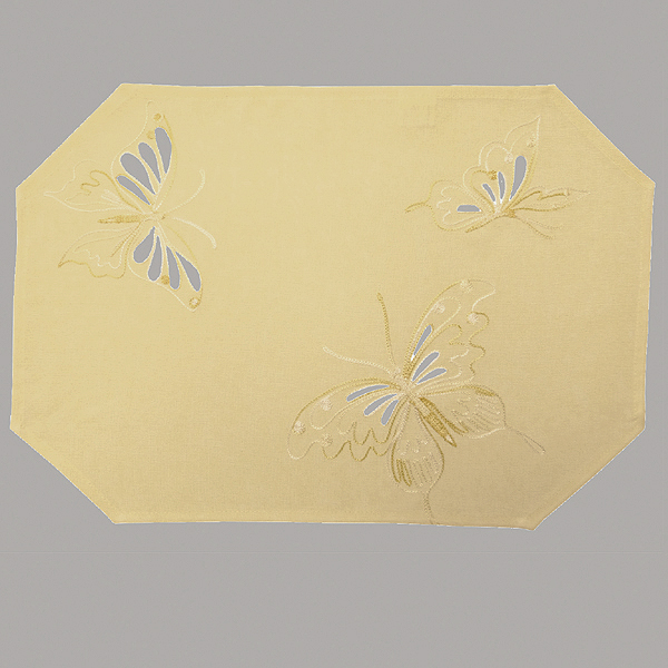 Deckchen 35 x 50 cm zartgelb mit  Kurbelstickerei "Schmetterlinge" (814-G)