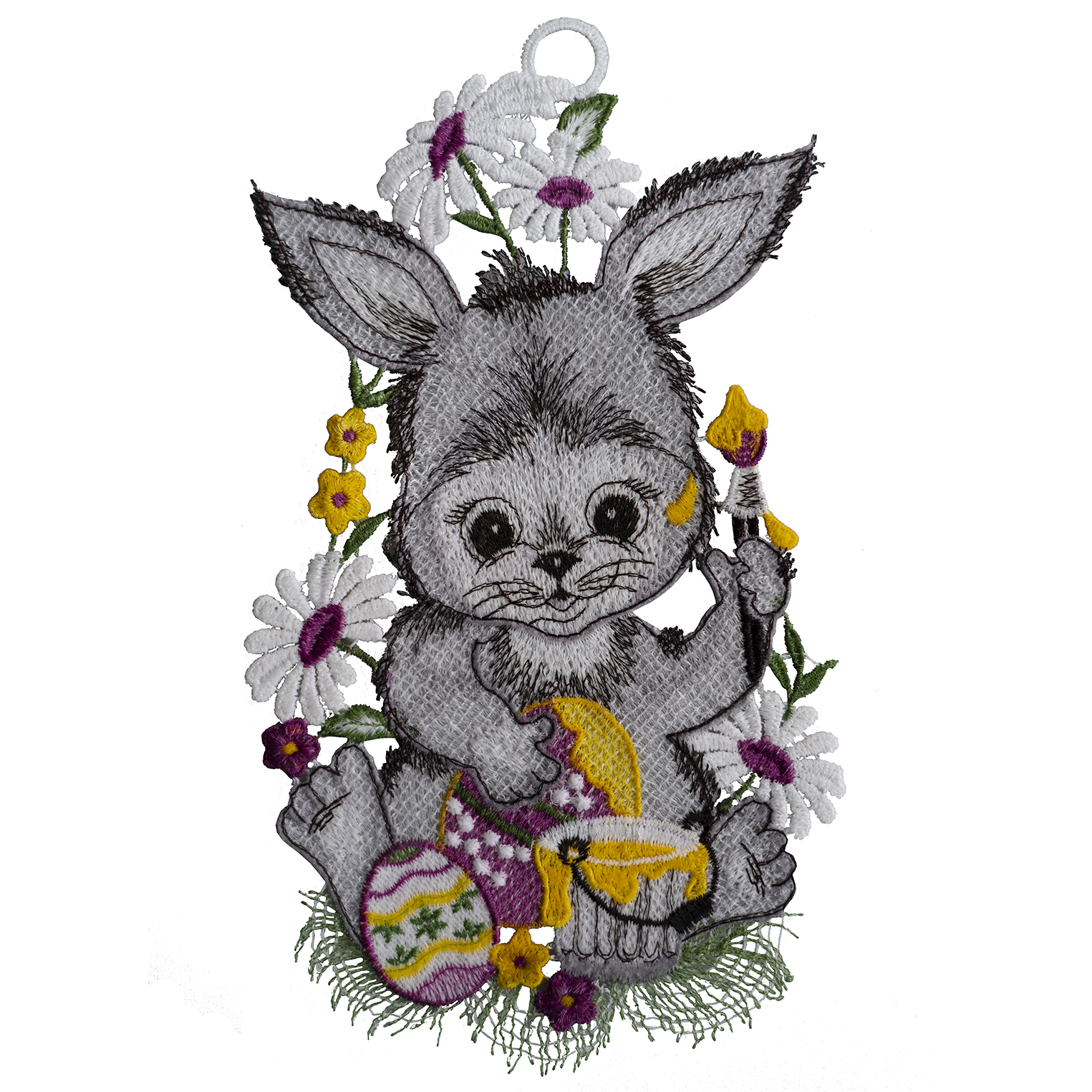 Fensterbild "Osterhase mit Farbeimer/grau"
