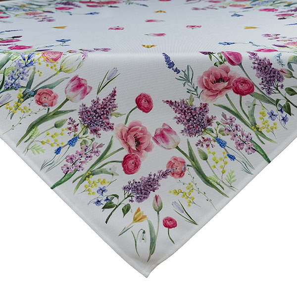 Mitteldecke 110 x 110 cm Druckdesign "Frühlingswiese", weiß-bunt (6530) 