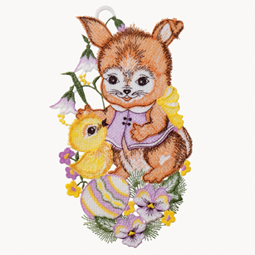 Fensterbild "Osterhase mit Küken - lila"