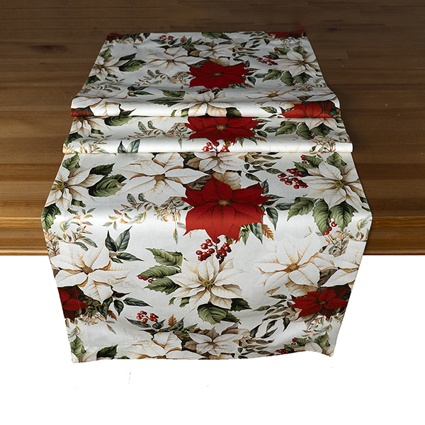 Tischband 50 x 150 cm Druckdesign "Weihnachtssterne", ecru/bunt (7717)