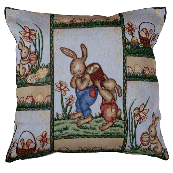 Kissenhülle 40 x 40 cm Gobelin, "fleißige Osterhasen" (3925) 