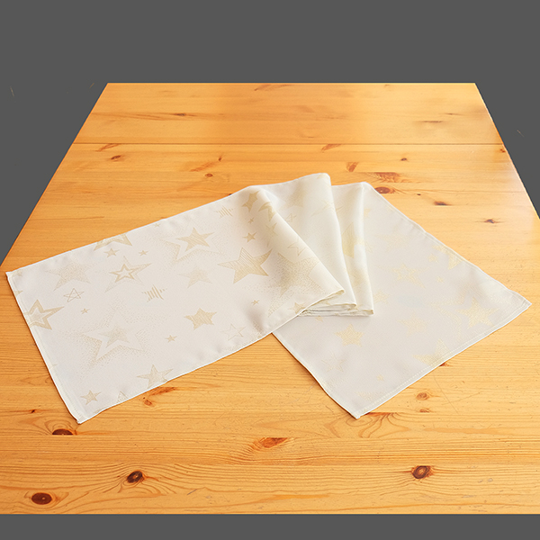 Tischläufer, Tischband 40 x 140 cm  gewebt, fleckgeschützt, Sternenzauber, creme/gold (4611) 