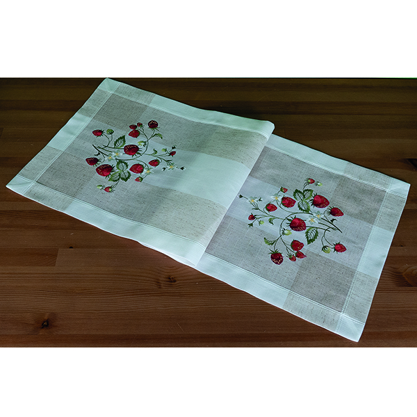 Tischband 40 x 110 cm, "Erdbeeren auf Leinenoptik"  (2441) 