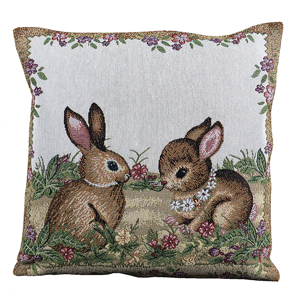 Kissenhülle 40 x 40 cm Gobelin, "Osterhasen zwischen Blumen" (3105) 